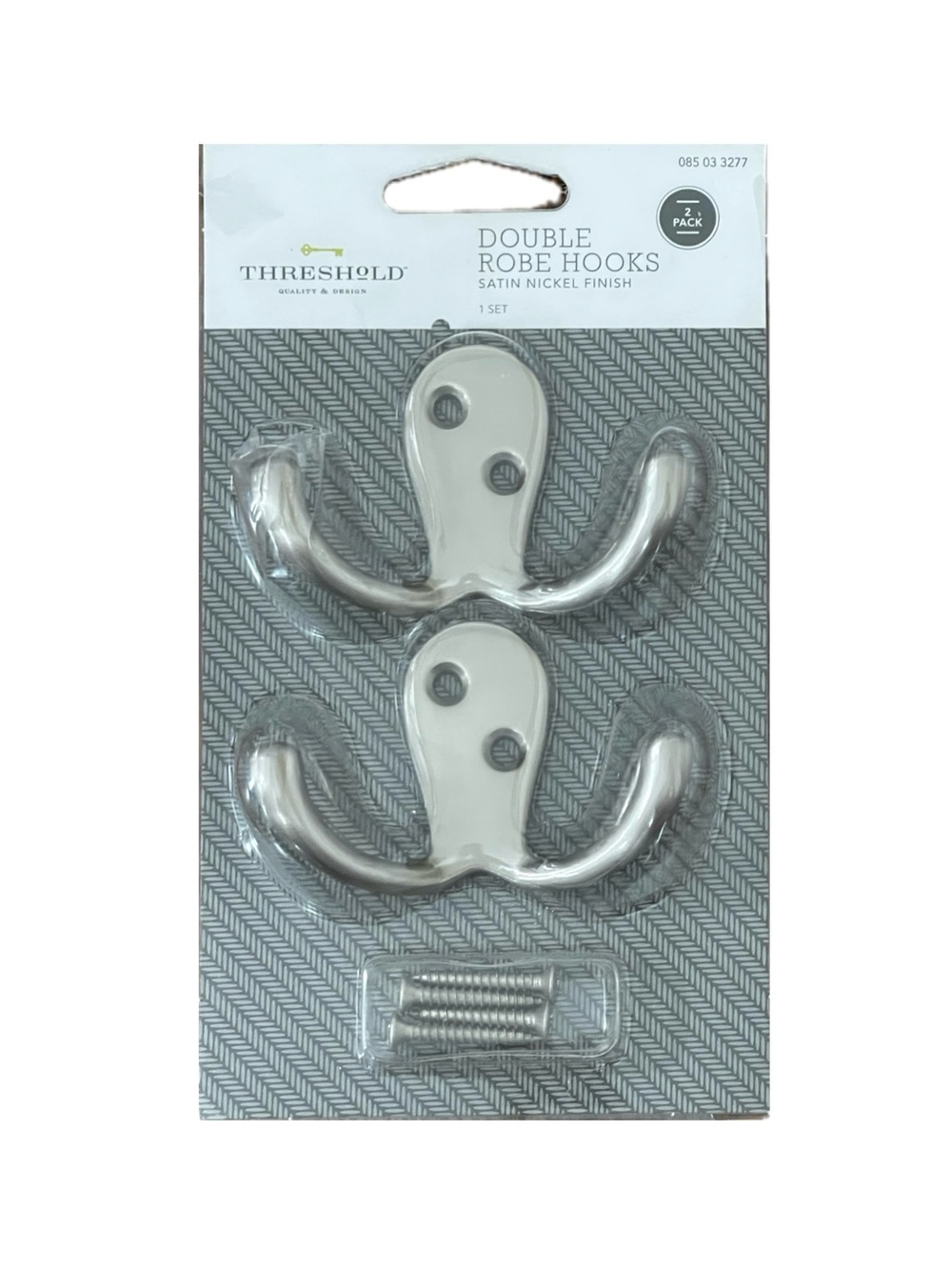 NEW Threshold Double Robe Hooks Satin Nickel finish, set of 2